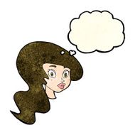 cartoon pretty female face with thought bubble N31