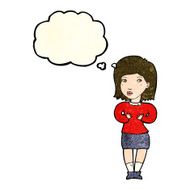 cartoon woman making excuses with thought bubble N7