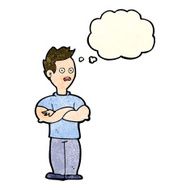 cartoon man with crossed arms thought bubble N9