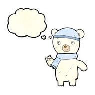 cartoon waving polar bear with thought bubble N18