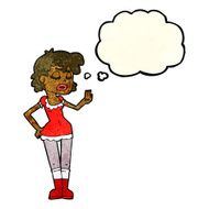 cartoon woman making dismissive gesture with thought bubble N7