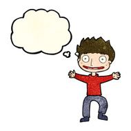 cartoon grinning boy with thought bubble N3