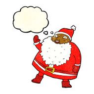 funny waving santa claus cartoon with thought bubble N7