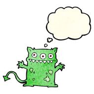 cartoon little monster with thought bubble N8