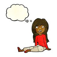 cartoon girl sitting on floor with thought bubble N3
