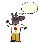 cartoon business wolf with idea thought bubble N2