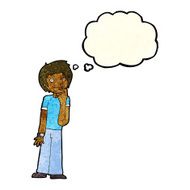 cartoon boy wondering with thought bubble N3