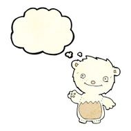 cartoon waving polar bear cub with thought bubble N15