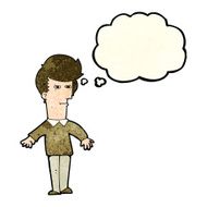 cartoon suspicious man with thought bubble N14