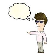 cartoon man in glasses pointing with thought bubble N4