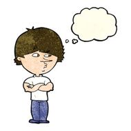 cartoon suspicious man with thought bubble N15