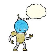 cartoon alien robot with thought bubble N6