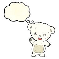 cartoon waving polar bear with thought bubble N19