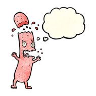 cartoon undercooked sausage with thought bubble N3