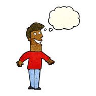 cartoon grinning man with thought bubble N28
