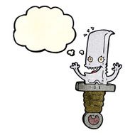 crazy cartoon knife character with thought bubble N4