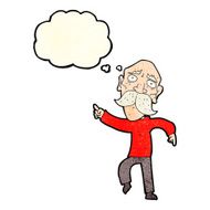 cartoon sad old man pointing with thought bubble N3