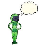 cartoon female astronaut with thought bubble N11