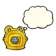 cartoon old deep sea diver helmet with thought bubble N2