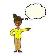 cartoon woman pointing with thought bubble N58