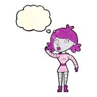 cartoon robot woman waving with thought bubble N5
