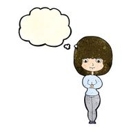 cartoon shy woman with thought bubble N16