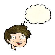 cartoon happy boy face with thought bubble N16