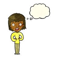 cartoon happy woman with thought bubble N77