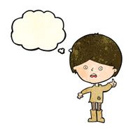 cartoon unhappy boy with thought bubble N16