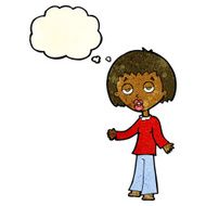cartoon tired woman with thought bubble N10