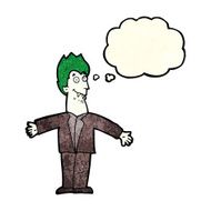 cartoon vampire man with thought bubble N36