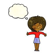 cartoon woman giving thumbs up sign with thought bubble N4