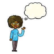 cartoon woman waving with thought bubble N101