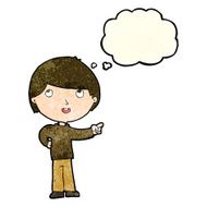 cartoon boy pointing with thought bubble N9