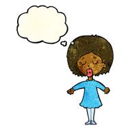 cartoon woman in dress with thought bubble N12