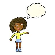 cartoon waving woman with thought bubble N46