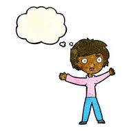 cartoon woman waving arms with thought bubble N7