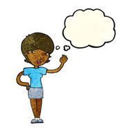 cartoon woman waving with thought bubble N102