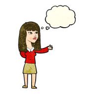cartoon woman gesturing to show something with thought bubble N6