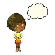 cartoon concerned woman with thought bubble N4