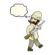 cartoon big game hunter with thought bubble N4