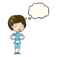cartoon woman in french maid outfit with thought bubble N4