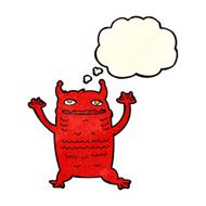 cartoon little monster with thought bubble N9