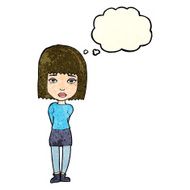 cartoon serious girl with thought bubble N4