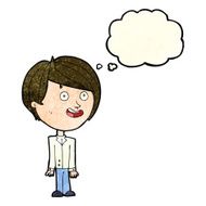 cartoon happy surprised boy with thought bubble N4