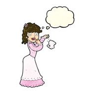 cartoon victorian woman dropping handkerchief with thought bubbl N3