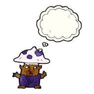 cartoon little mushroom man with thought bubble N4