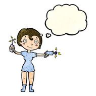 cartoon future space girl with thought bubble N4