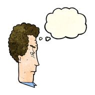 cartoon annoyed man with thought bubble N26