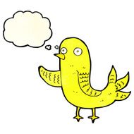 cartoon waving bird with thought bubble N5
